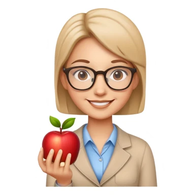 Cute smiling teacher with glasses and apple sticker