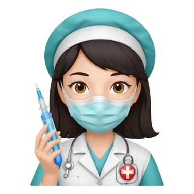 ی دختر با روپوش پرستاری و ماسک موی مشکی و امپول ب دست sticker