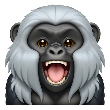 Cinematic Cute Yawning mountain Gorilla Portrait Emoji, Head tilted slightly with a dramatic, wide-open yawn, showcasing a formidable build with a silvery mane and drowsy, half-closed eyes, Simplified yet irresistibly adorable features, highly detailed, glowing with a soft, cozy jungle glow, high shine, relaxed yet expressive, stylized with a dash of whimsical primate charm, soft glowing outline, capturing the essence of a drowsy yet affectionate guardian that appears ready to stretch out for a nap! sticker