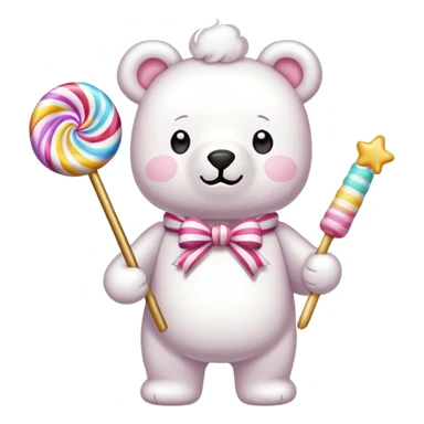 Marshmallow bear holding a candy wand sticker