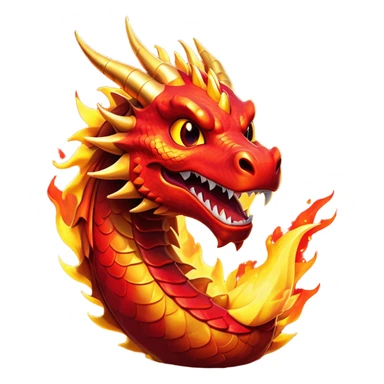 Cinematic Comical Fierce Fire Dragon Portrait Emoji, Head tilted dramatically with an exaggeratedly amused expression, featuring a striking, flame-draped body with bold, blazing scales in intense red and molten gold, and eyes twinkling with fiery mischief; rendered with vivid, lifelike textures and dynamic, flickering shadows, high shine, dramatic yet playful, styled with an air of cheeky volcanic mischief, soft glowing outline, capturing the essence of a spirited and over‐the‐top inferno that looks ready to burst into a cascade of playful embers! sticker