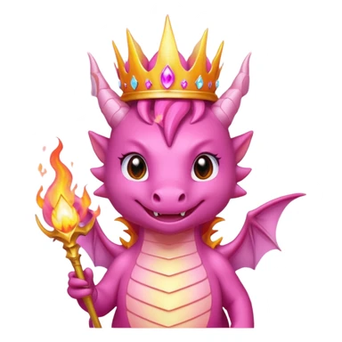 cute pink dragon queen with glowing magic flame in front of mouth, pink and orange energy flame, sparkling aura, crown, kawaii fantasy style, transparent background, twitch badge sticker