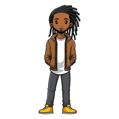 full body very skinny African American male figure standing wearing clothes with long dreadlocks sticker