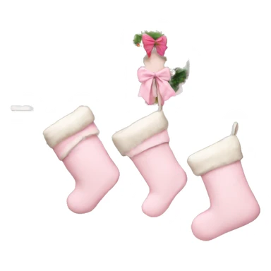 4 pale pink Christmas stockings hanging from a light brown fireplace mantle  sticker