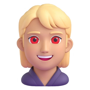 Japanese man with red eyes and blond hair, smiling, 3D emoji style sticker