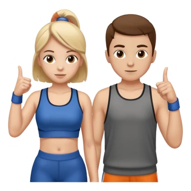 Girl and boy in gym clothes who points out sticker