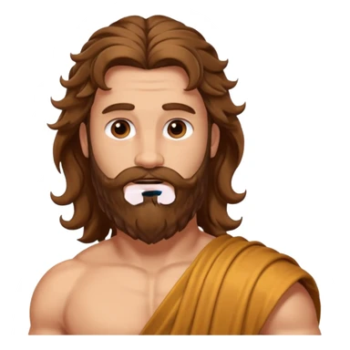 Hercules from The Olympians with long brown wavy hair and beard, bronze toga sticker