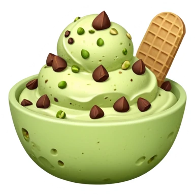 I want a emoji of pistachio ice cream with pistachio on top and some chocolate chips , make sure it’s in a bowl and aesthetic sticker