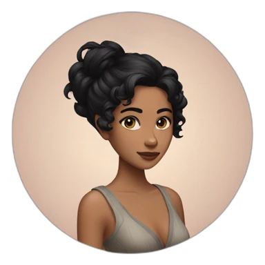 morena skin with black wolfcut hair and has a bit of freckles on only the right side of her face sticker