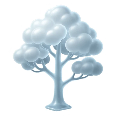 one tree with many branches and a white trunk, crown made of small very bright white fluffy convex clouds, matte glass style sticker