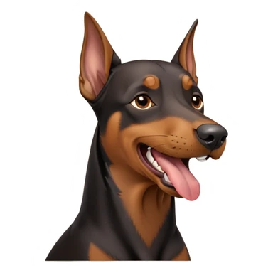 cinematic-cute-yawning-doberman-portrait-emoji,-head-tilted-slightly-with-a-dramatic,-wide-open-yawn,-revealing-a-sleek black and brown fur-with-a-subtle-shimmer,-floppy-ears-slightly-drooping,-round-brown-eyes-barely-open-in-drowsy sticker