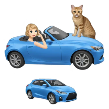taylor swift in a blue car with a cat sticker