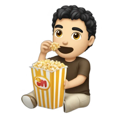white guy black hair eating popcorns drinking Beverage Box straw sticker