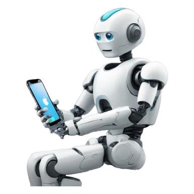robot looking at his iphone sticker