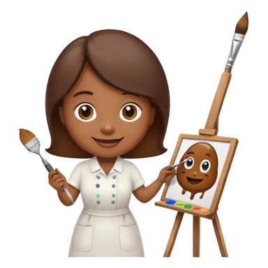 artist painting a poop emoji on an easel sticker