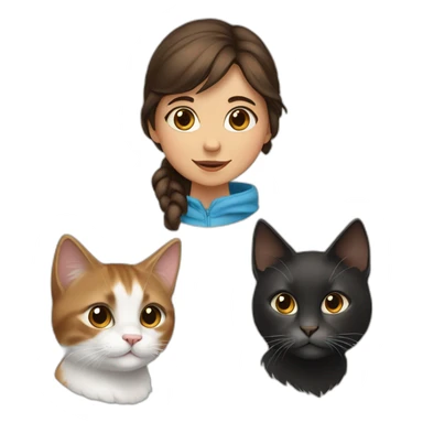 a young girl with brown hair and with two cats, one black and the other snowshoe sticker