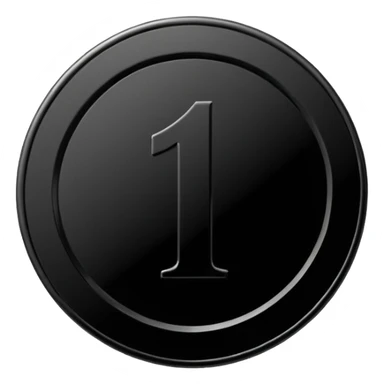 Emoji icon of a black coin with engraved number 1, minimalist style, isolated sticker