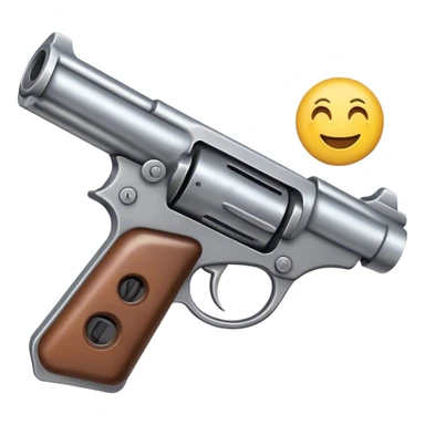 A gun made of steel next to a smiling emoji sticker