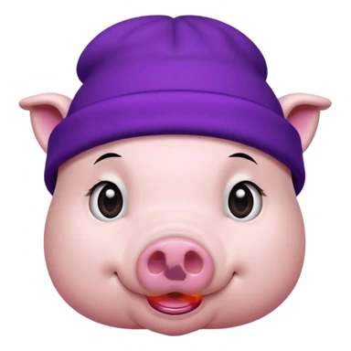 pig wearing a purple beanie, long straight black hair sticker