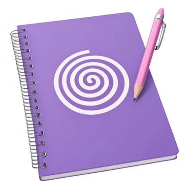 soft purple spiral notebook with white inscription 'schedule' on the cover, soft pink pencil lying on top, iOS emoji style sticker