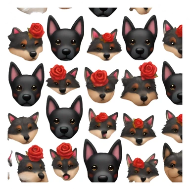 Bokeh Midnight starry night stars dark Brindled striped brindle black German shepherd fox carrying glowing red lantern, fairy lights, rose flower crown, bokeh lights, out of focus blur sticker