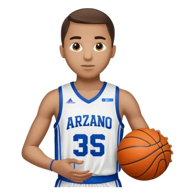Giocatore basket con il pallone con il numero 35 e completino azzurro e bianco con il nome sulla maglia basket arzano sticker