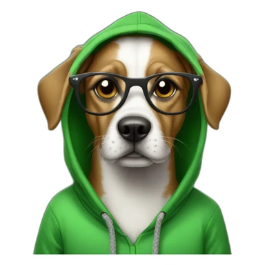 Geeky dog with glasses in a green hoody sticker