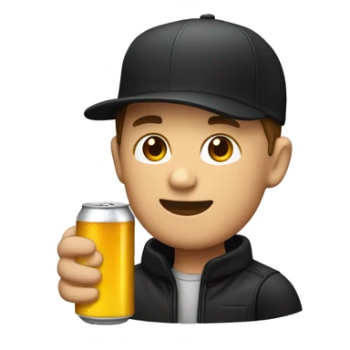 man in black cap holding a small can of beer sticker