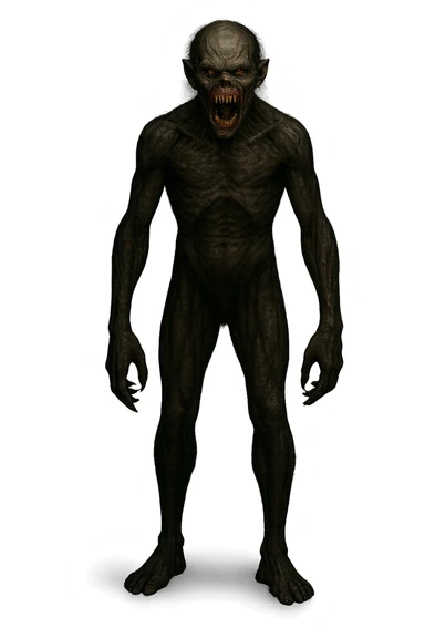 Show the entire monster, make it look huge and terrifying, hyper-realistic, horror style with sharp teeth and menacing eyes, dark atmosphere, no background. sticker