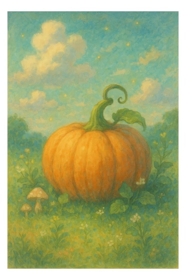 pumpkin, soft painterly look, gentle colors, whimsical feel, ghibli style sticker