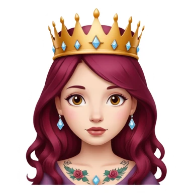 Beautiful tattooed long burgundy haired girl wearing a princess crown sticker