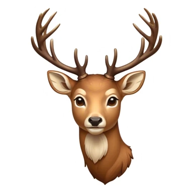 Cinematic Noble Deer Portrait Emoji, Poised and regal, with a graceful, slender build and a dappled Fur of warm browns and creams, elegant antlers crowning its head, deep-set soulful gentle eyes, Simplified yet sharp and sophisticated features, highly detailed, glowing with a soft, dignified glow, high shine, intelligent and serene, stylized with an air of forest majesty, focused and attentive, soft glowing outline, capturing the essence of a watchful woodland guardian, so majestic it feels as though it could gracefully leap out of the screen with effortless authority! sticker