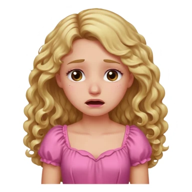the girl is that criying she has brown eyes and blond long hair curly pink dress  sticker