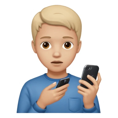 teenager holding a phone with a dramatic face sticker