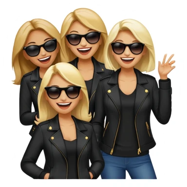 Mafia style laughter women. Sunglasses, black jackets,  sticker