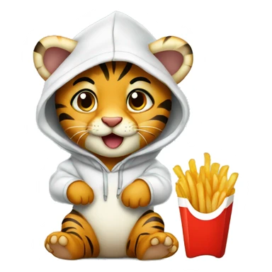 baby tiger with hoodie eating French fries sticker