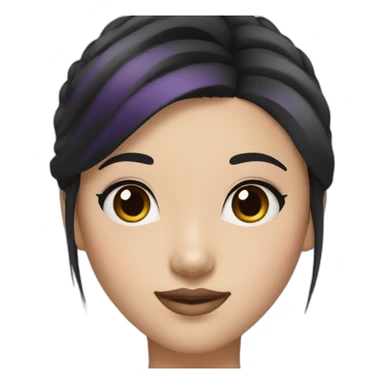 Asian girl with black bun hair, purple top and eyeliner makeup sticker