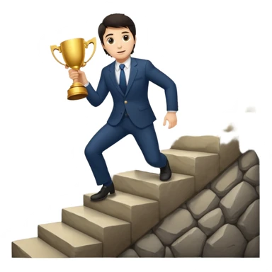 UN HOMBRE DE PIEL CLARA Y PELO OSCURO SUBIENDO ESCALERAS LARGAS PARA ALCANZAR UN TROFEO sticker