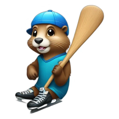 beaver with ice skate and  ice hockey stick in hand sticker