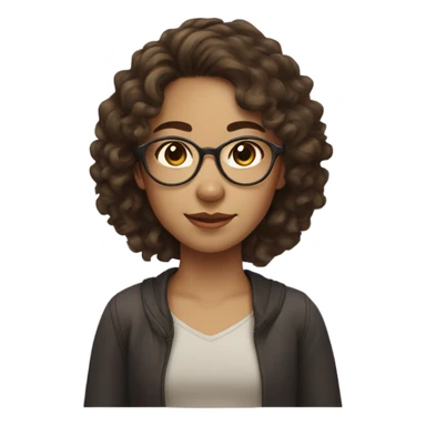 girl with curly - wavy brown hair, and thin golden glasses with chinese eyes and dark brown eyes sticker