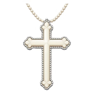Elegant emoji icon of a white cross made of white beads, glossy surface, and white bead chain subtle shadows, pure white palette sticker