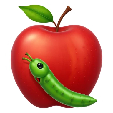 Apple emoji with a worm coming out sticker
