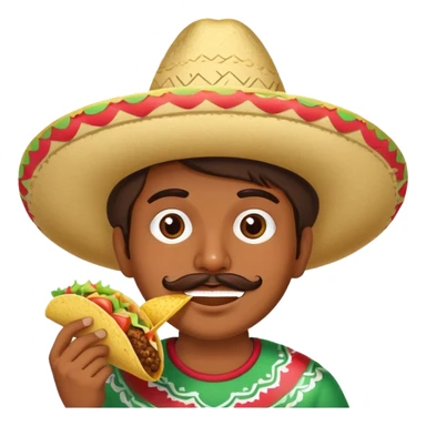 Make a Mexican with a Mexican hat wearing eating a taco sticker