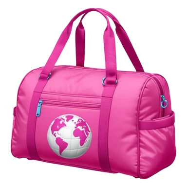 Puffy rand pink sport bag with sign “Around the world” sticker