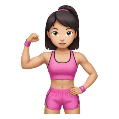 Athletic Asian girl show biceps wearing pink sticker