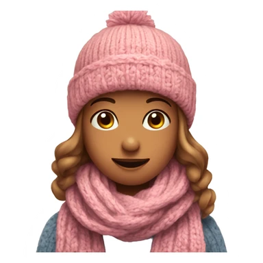 A girl in a warm knitted hat and scarf sends a heart sticker