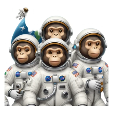 group of apes in astronaut suits, floating in space, smoking weed sticker