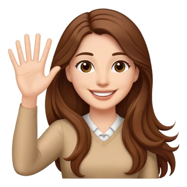 Donna con i capelli lunghi MARRONI che saluta E SORRIDE sticker