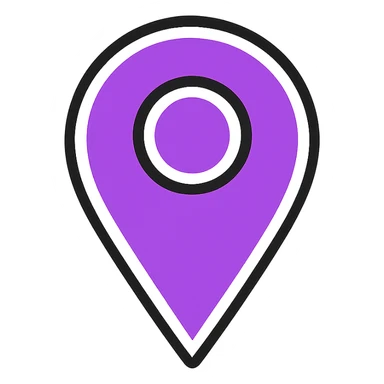 purple pin, outlined with a white border sticker