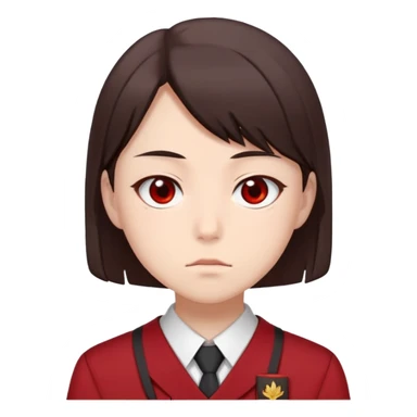 Ayanokoji with cold, expressionless face, sharp brown eyes, dark brown hair, red school uniform, serious vibe sticker